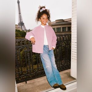 ZARA Kids Girls Felt Bomber Jacket w Snap Front Sz 13 to 14 Years Pink NEW